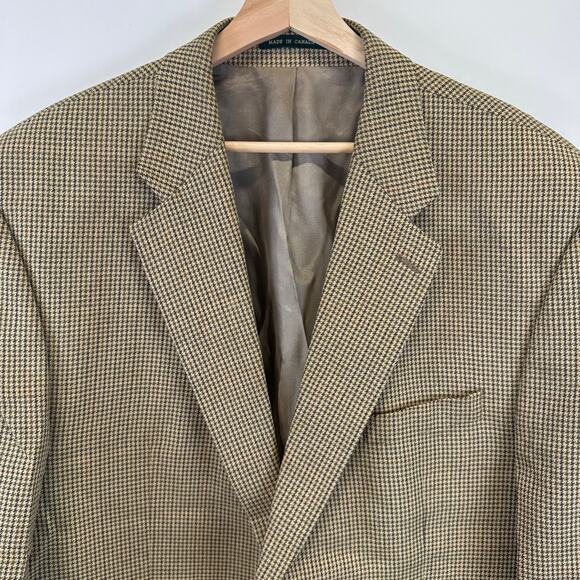 Lord & Taylor Brown Houndstooth Silk/Wool Blazer Sport Coat Mens 48 Officecore - Picture 2 of 16